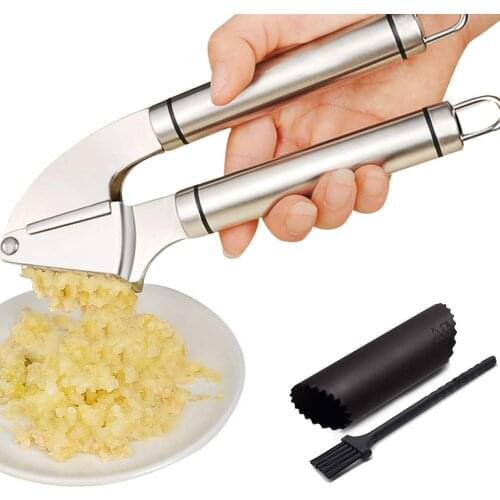 Premium Garlic Press Set - Large Capacity Stainless Steel Mincer, Crusher & Peeler, Ergonomic Design, Rust Roof, Easy Clean & Di