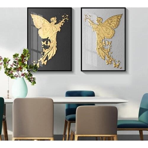 Canvas Prints Pictures Wall Artwork Golden Butterfly Angel Painting Modern Home Decoration Modular Nordic Poster For Living Room