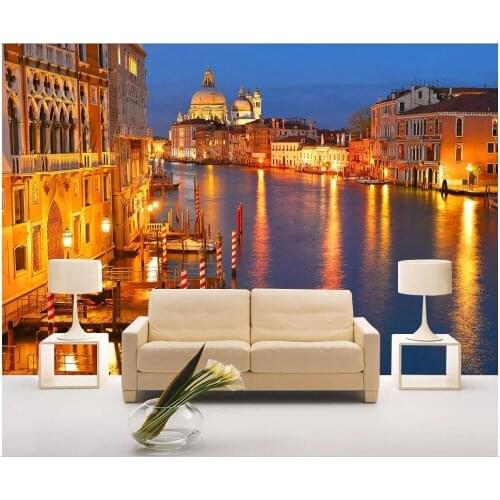 WDBH custom mural 3d photo wallpaper Water city night view living room home decor 3d wall murals wallpaper for wall 3 d