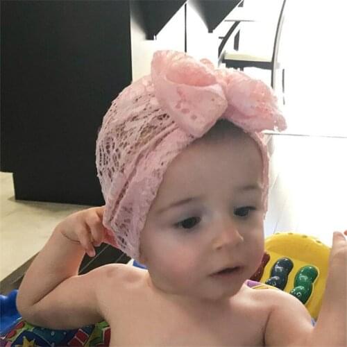 Solid Color Lace Baby Beanies Caps Newborn Girls Turban Toddler Hats Babe Bows Headband