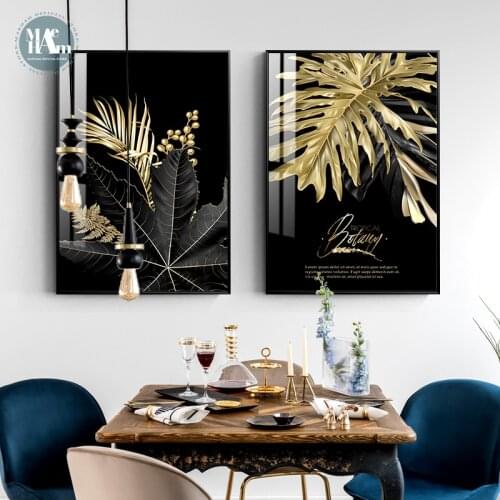 Nordic black golden feather leaves Picture Wall Poster Modern Style Canvas Print Painting Art Aisle Living Room Decoration