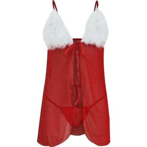 Women Sexy Pajamas Thong Underwear Sling Nightdress Christmas Costume Sex Underwear Christmas V-neck Pajamas