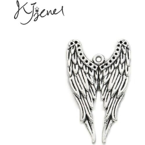 5PCS Tibetan Silver Plated Angel Wings Charms Pendants Jewelry Making Accessories DIY Handmade 40x24mm