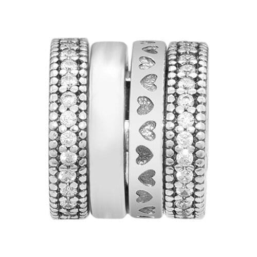 Clear CZ Spinning Hearts Beads for Charms Bracelets Women Crystal Signature Logo 925 Sterling Silver Beads for Jewelry Making