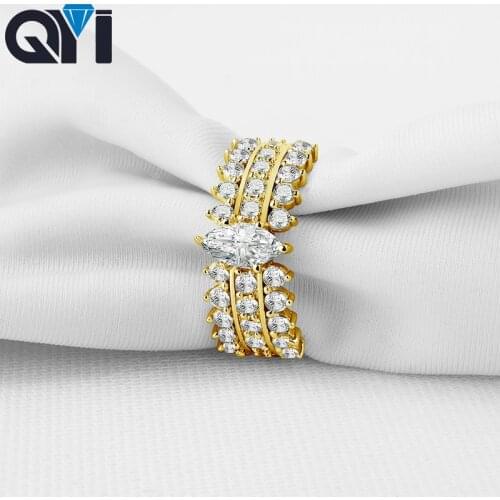 QYI 4K Solid Yellow Gold Engagement Ring Women Marquise Cut Sona Simulated Diamond For Wedding Personal Jewelry Customization