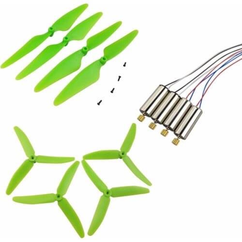 RC spare parts 4PCS 3-leaf and 2-leaf paddles + 4pcs motors for Hubsan X4 H502S H502E H502T H507A H216A RC Aircraft-Green