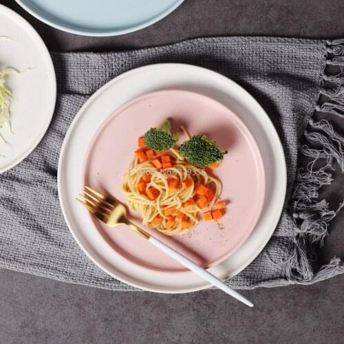 Nordic Ceramic Dinner Plates Beef Flat Plate Tableware Round Solid Color Dessert Dish Simple and Creative Salad Cutter Dishes