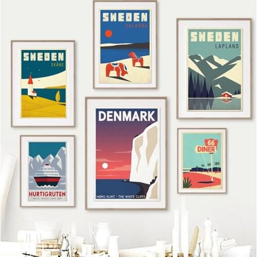 Nordic World Famous Travel Location Art Poster Sweden Denmark Denmark Mural Canvas Painting Modern Home Decor Living Room Mural