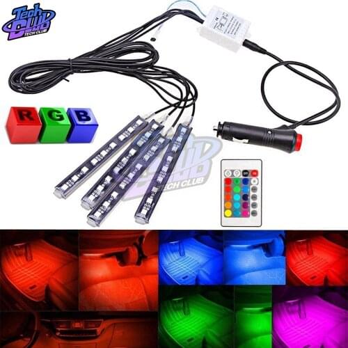 LED Car Foot Light Ambient Lamp With USB Wireless Remote Music Control Multiple Modes Automotive Interior Decorative Lights