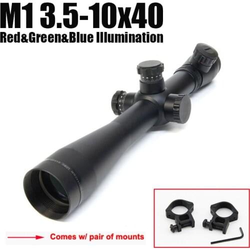 Tactical M1 type 3.5-10x40 illuminated Red&Green&Blue Mil-Dot Hunting Rifle Scope Come with Scope Mounts