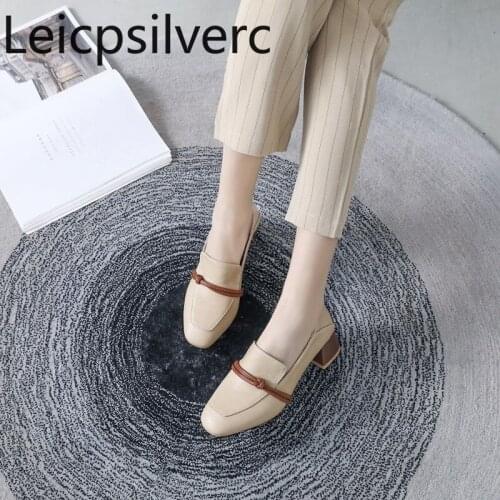 Pumps Spring and autumn new style Square head Thick heel High heel Womens single shoe plus size 32-46 women heels