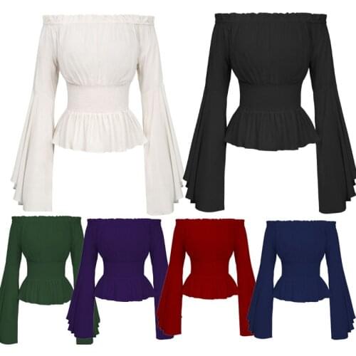 Women Girls Gothic Renaissance Victorian Chemise Shirt Medieval Retro Peasant Wench off shoulder Blouse Resist top Costume