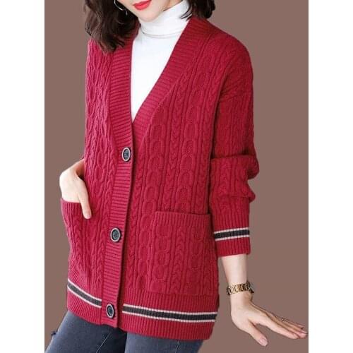 Oversized Knitted Cardigans Women Harajuku Sweater Autumn Winter 2021 Korean Long Sleeve Tops Casual Vintage Warm Coat X292