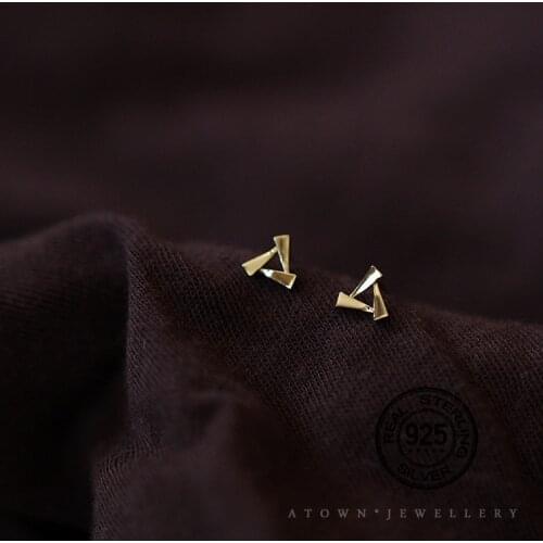 925 Sterling Silver Earrings For Women Gold Geometric Rotating Triangle Design Simple Fashion Retro Lady Wedding Jewelry INEFFA