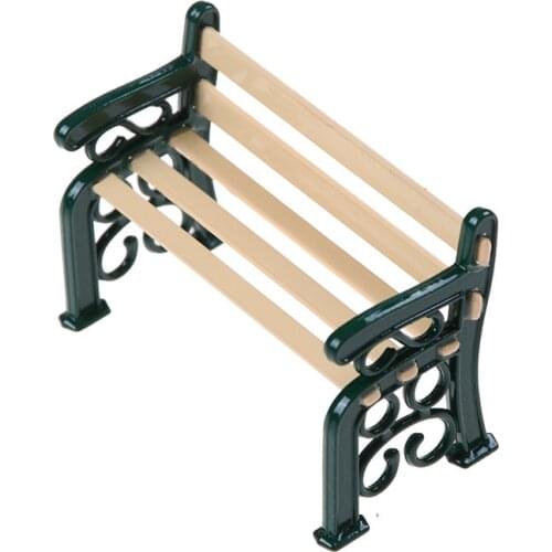 1 PC Wooden Bench Metal Dolls 1:12 Wooden Bench Metal Dolls House Miniature Garden Furniture Accessories