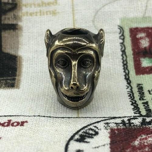 1PC Monkey Head Skull Retro Brass Oxide EDC Paracord Beads Umbrella Rope Cord Lanyard Pendants Knife Beads Outdoor Access