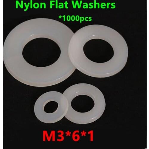 1000pcs M3(ID)*6(OD)*1mm White nylon flat washer M3 Plastic plain washers ring Gasket M3X6X1mm