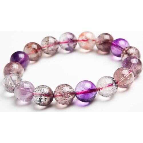 12mm Genuine Natural Melody Stone Super 7 Seven Rutilated Quartz Crystal Round Beads Bracelet Drop Shipping