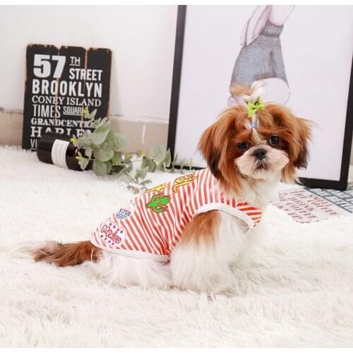 2021 Dog Vest Summer Cartoon Striped Dog Clothes For Small Medium Dog Costume Letter Pets Shirt Puppy Outfit Soft Dogs Clothing