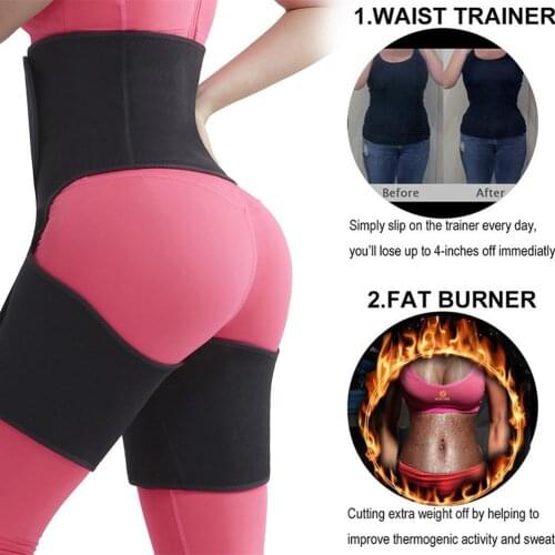 3 In 1 Sauna Weight Loss Belts Waist Trainer Butt Lifter Thigh Trimmer Sweat Body Fitness Sweat Belt For Women Workout Sports