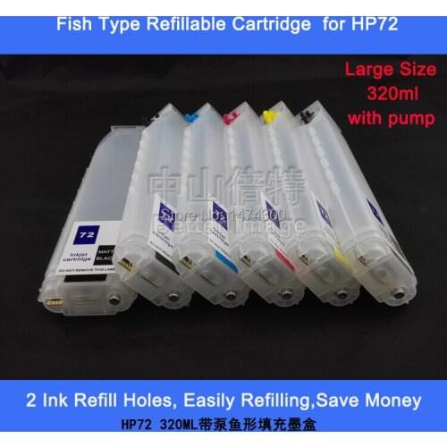 XIMO 320ml Chipped Empty Refillable ink cartridge with pump for HP72 ,fish shape,2 sets a lot