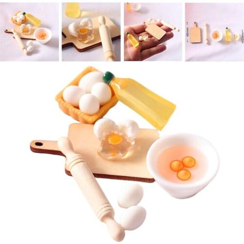5Pcs/Set Mini Cute Rolling Pin Egg Bowl Olive Oil Set Kitchen Acces for Girls Dolls Dollhouse Bedroom Furniture Dollhouse Toy