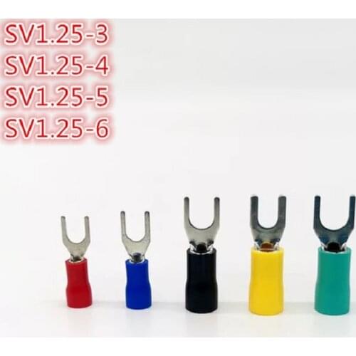 50PCS Furcate Cable Wire Connector Wire Crimp Terminals SV1.25-3/4/5/6 Furcate Pre-Insulating Fork Spade 22~16 A.W.G