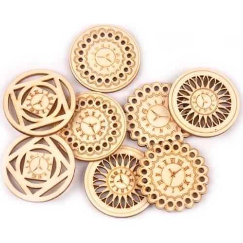 8pcs 40-55mm Mixed Round Clock Wood Decoration For DIY Scrapbooking Crafts Creativity Wooden Ornament Home Handmade Arts M2142