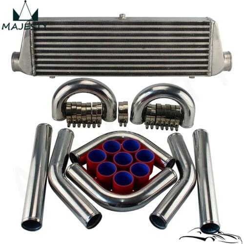Front Mount Intercooler 550x180x64mm + 2.5" Aluminum Piping Hose Clamps Kit DIY