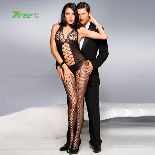 US Large Size Sexy Mesh Bodystockings Womens Sexy Lingerie Black Hollow Fishnet Stockings Open-crotch One-piece Porne Bodysuit