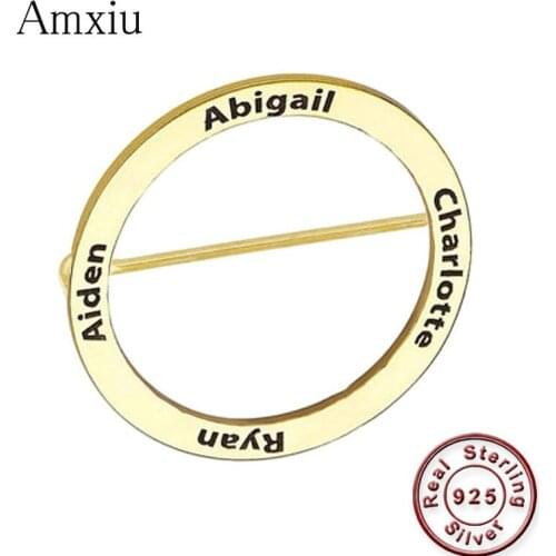 Amxiu Personalized 925 Sterling Silver Name Brooch Engrave 2-6 Names Brooches For Women Students Badge Pins DIY Suit Accessories