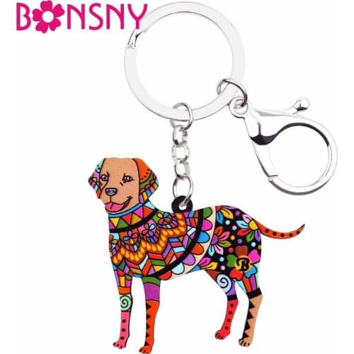 Bonsny Acrylic Dog Jewelry Labrador Retriver Key Chain Rings For Women Girl Bag Driving Car Key Handbag Wallet Charms Keychain