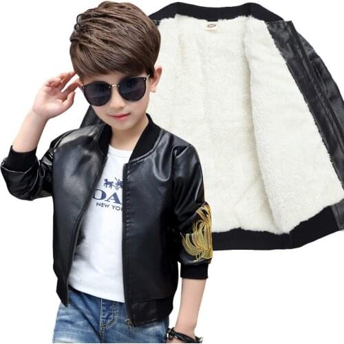 Brand Fashion Winter Child Coat Waterproof Embroidery Baby Boys Leather Jackets Children Outfits For Age 3-14 Years Old