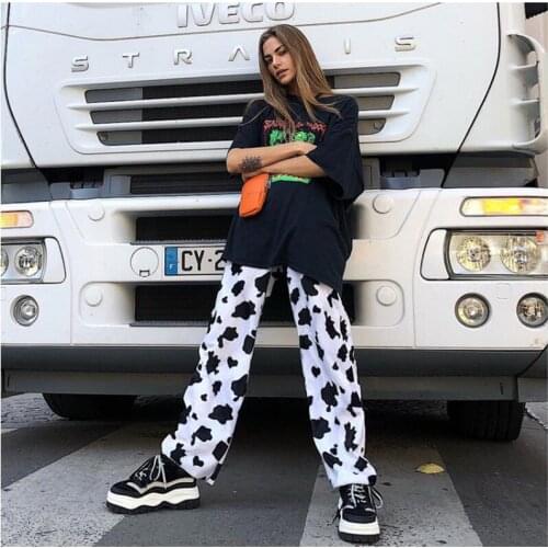 New Fashion Casual Loose Pants Trousers Female Fashion Cow Pattern Street Wear Pants Autumn