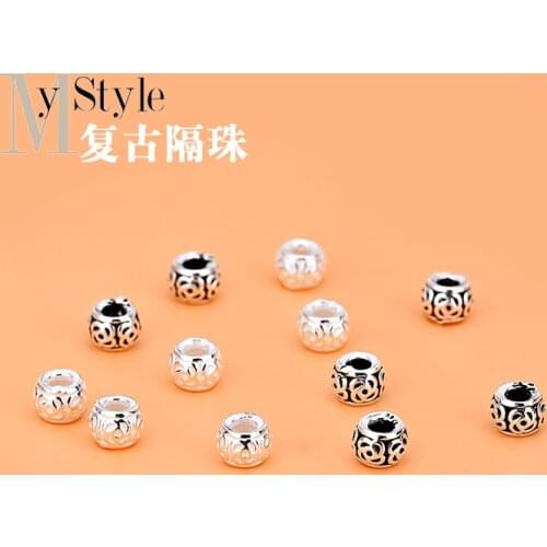 10PCS Creative handmade beaded material accessories S925 sterling silver flower beads loose beads woven bracelet septum beads