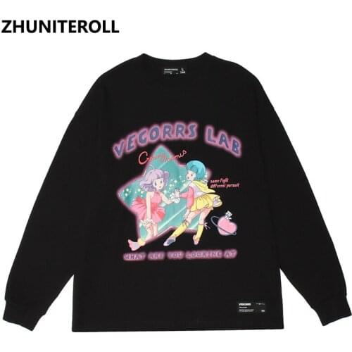 Anime Girl Print 2021 Long Sleeve Tees Shirts Japan Style Streetwear Hip Hop Loose Summer Tshirts Men Fashion Kawaii Clothing