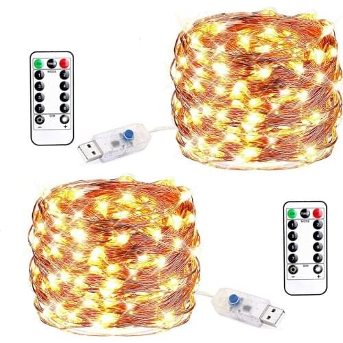 100LED Copper Wire String Lights Fairy String Lights 8 Modes LED String Lights USB Powered with Remote Control for Wedding Party
