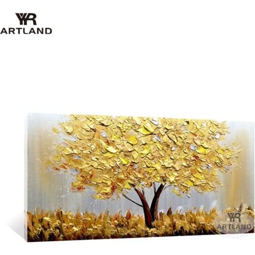 Handmade oil painting Gold tree picture for home decor thick oil acrylic poster wall art poster for living room bedroom no frame