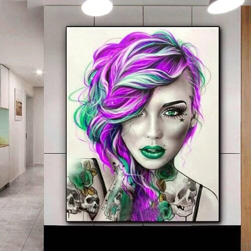 Sexy woman color head portrait DIY 5D diamond painting embroidery tattoo girl portrait cross stitch new rhinestone decoration