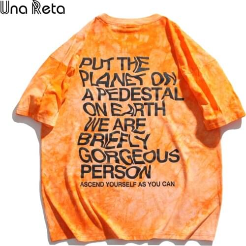 Una Reta M-XL Tie Dye Mans T-shirt 2021 New Summer Print Letter Short Sleeve T Shirts Men Clothing Cotton T Shirt For Men