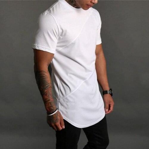 Mens casual breathable T-shirt trendy mens sports fitness stitching bodybuilding short sleeves