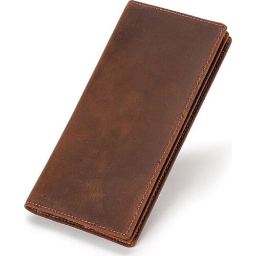 Retro Crazy Horse Skin Mens Long Wallets Fashionable Players Clutch Purses With Leather Inside And Outside Large Capacity Bags