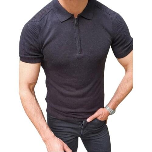 2021 Men Summer Tops Solid Knitted Short Sleeves Pocketless Half Zipper Golf Polo Shirts