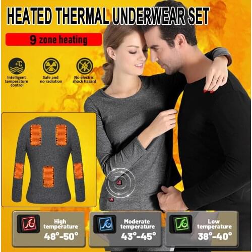 MenS Thermal Underwear Fleece Lining Thermal Underwear USB Electric Heating Jacket and Pants Keep Warm in Autumn and Winter
