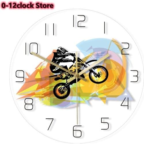 Dirt Motorbike Rider Wall Watch Clock Color Changing Motocross Bike Night Light Print Remote Control Horloge Home Decor Hanging