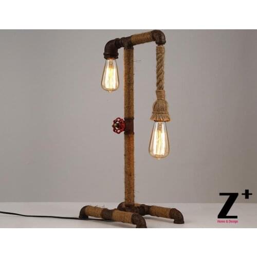 Industrial style American Hand made DIY Iron pipe table lamp linen flax rope free shipping abajur