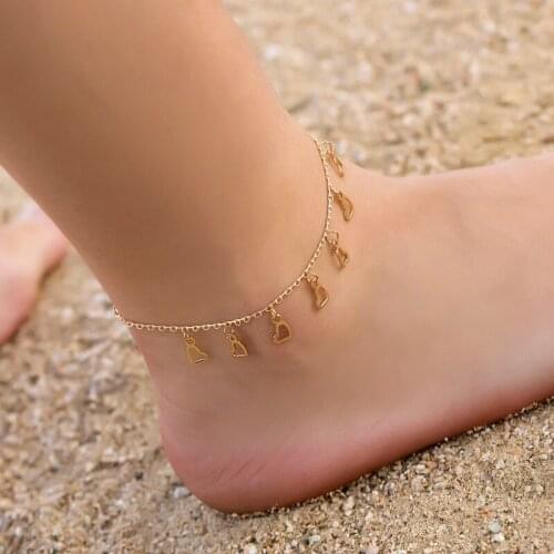 Hollow Hearts Simple Metal Beach Copper Golden Silver Plated Alloy Foot Ankle Bracelets Anklets for Women