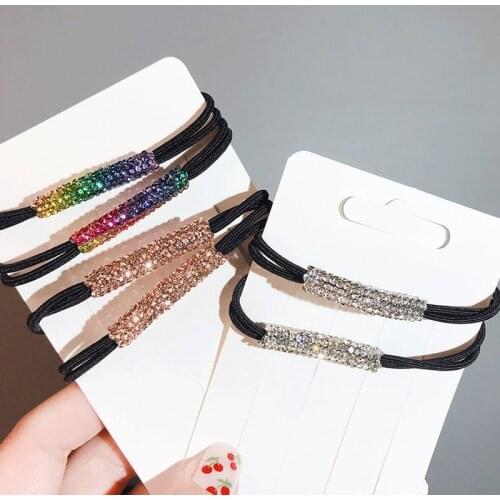 Korea 2021 Fashion Rings for Hair Ties Ponytail Hair for Girls Accessories Headwear Rhinestone Elastic Rubber Bands Accessory