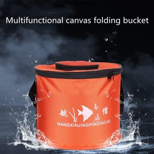 Foldable Fishing Bucket Collapsible Bucket Folding Round Outdoor Camping Canvas Water Carrier Bag with Mesh Cover Size S/L