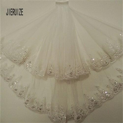 JIERUIZE Ivory Wedding Veils Bridal Accessories Fingertip Length In Stock Beaded Rhinestones Two-Layer Bridal Veils With Comb